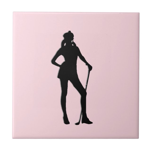 Female Golfer Rosa Ceramic Tile Kakelplatta (Framsidan)
