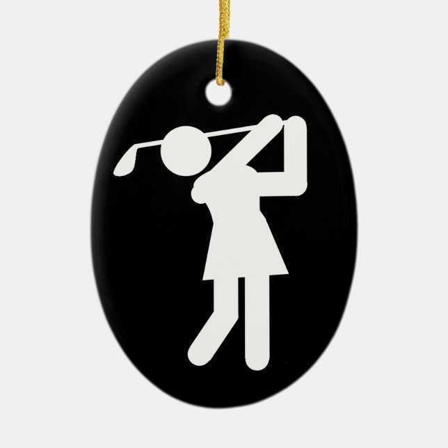 Female Golfer - Woman Golf Symbol Julgransprydnad Keramik (Framsidan)