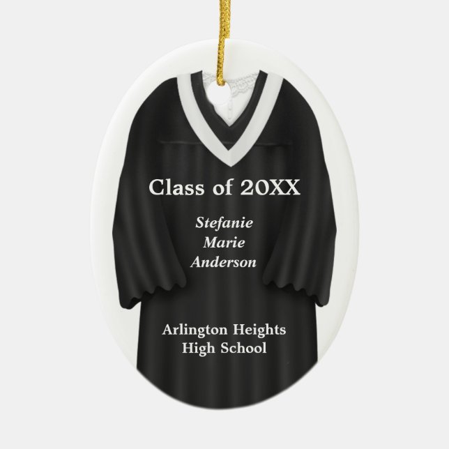 Female Grad Gown Black och White Ornament (Framsidan)