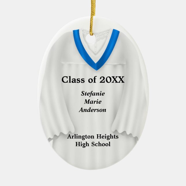 Female Grad Gown White och Blue Ornament (Framsidan)
