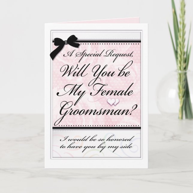 Female Groomsman Wedding Elegant Roses and Hearts Kort (Framsida)