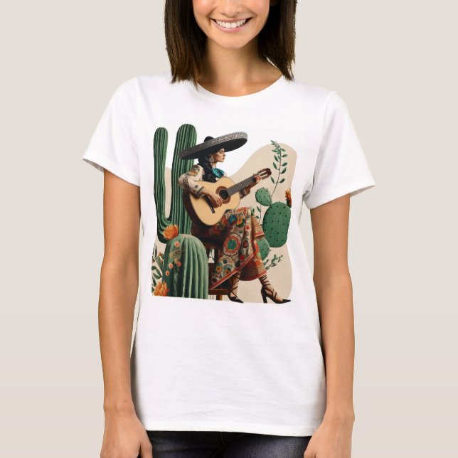 Female Guitarist in Action" T Shirt (Framsida)