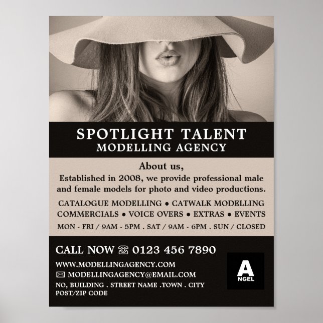 Female Hat Model, modelleringsbyrå, modell Agent Poster (Framsidan)