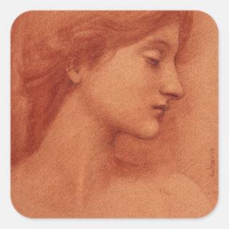 Female Head, Edward Burne-Jones Bra Porträtt Fyrkantigt Klistermärke
