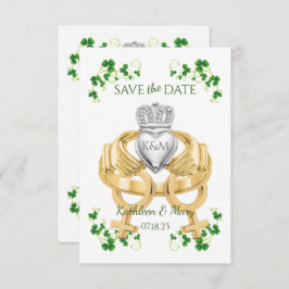Female Irish Claddagh Ring och Shamrocks Spara Datumet