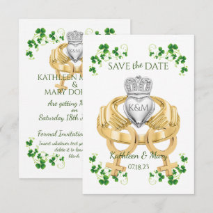 Female Irish Claddagh Ring och Shamrocks Spara Datumet