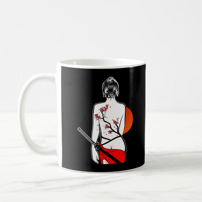 Female japanska Samurai Girl Sword Japan Kaffemugg (Vänster)
