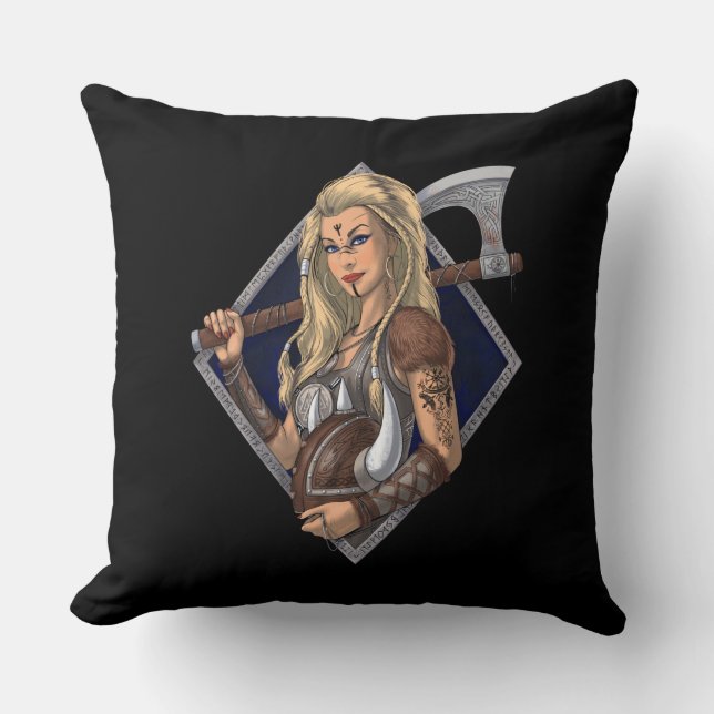 Female Norse Viking Warrior Kudde (Framsida)