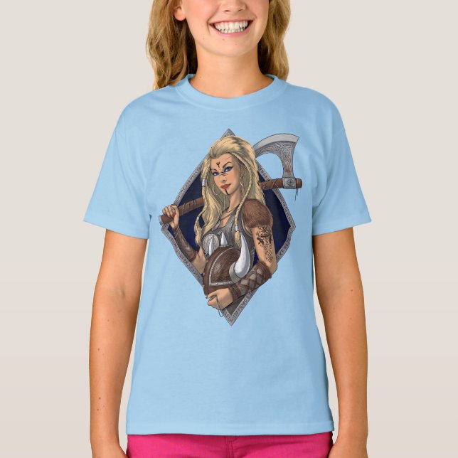Female Norse Viking Warrior T Shirt (Framsida)