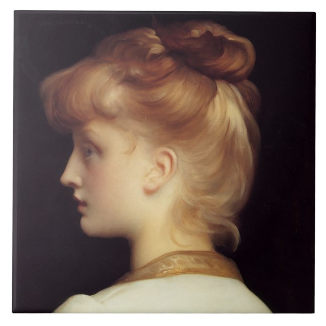 Female Porträtt bakifrån (av Frederic Leighton) Kakelplatta (Framsidan)