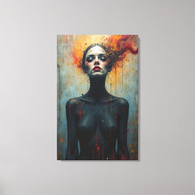 Female Porträtt med Vibrant Färg Stänk Canvastryck (Framsida)