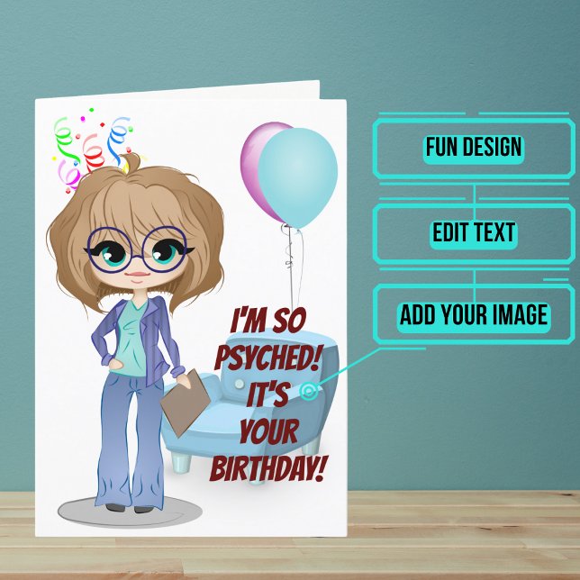 Female psykolog Funny Pun Birthday Kort (Looking for the perfect card for that talented psychologist or psychiatrist friend of yours?)
