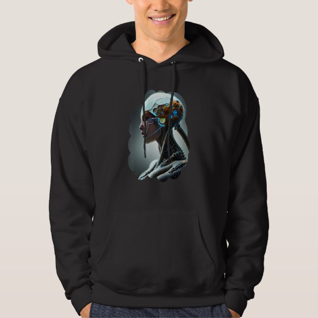 Female Robot Sci Fi Cyborg Unik Futuristiska Digit Hoodie (Framsida)