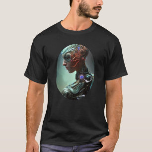 Female Robot Sci Fi Cyborg Unik Futuristiska Digit T Shirt