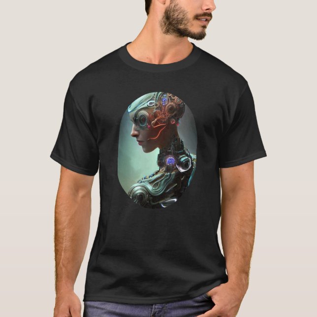 Female Robot Sci Fi Cyborg Unik Futuristiska Digit T Shirt (Framsida)