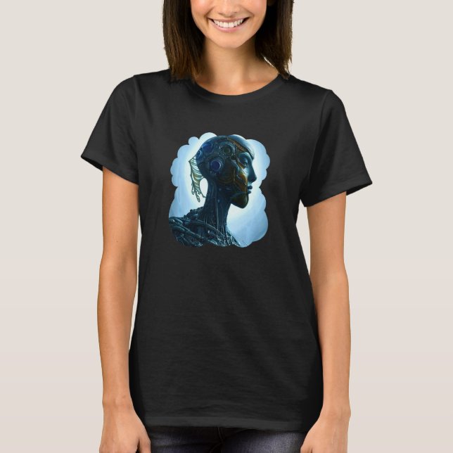 Female Robot Sci Fi Cyborg Unique Futuristic Digit T Shirt (Framsida)
