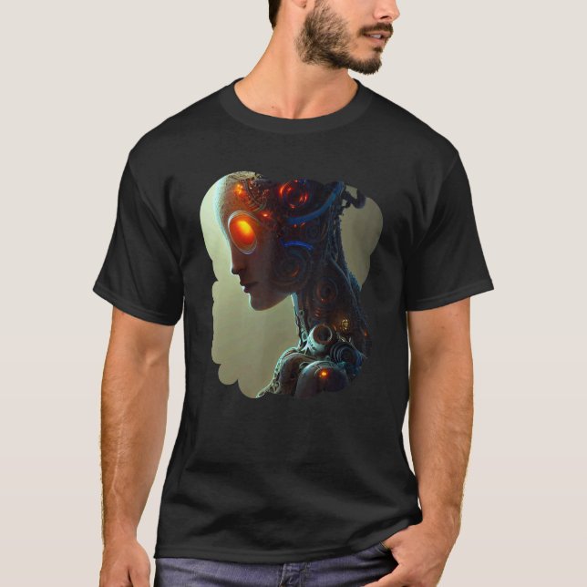 Female Robot Sci Fi Cyborg Unique Futuristic Digit T Shirt (Framsida)