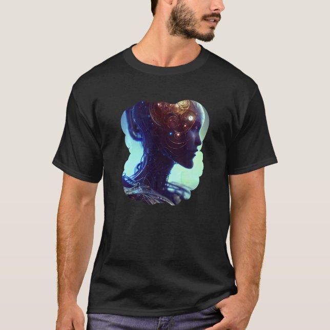 Female Robot Sci Fi Cyborg Unique Futuristic Digit T Shirt (Framsida)