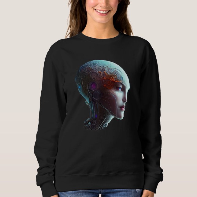Female Robot Sci Fi Cyborg Unique Futuristic Digit T Shirt (Framsida)