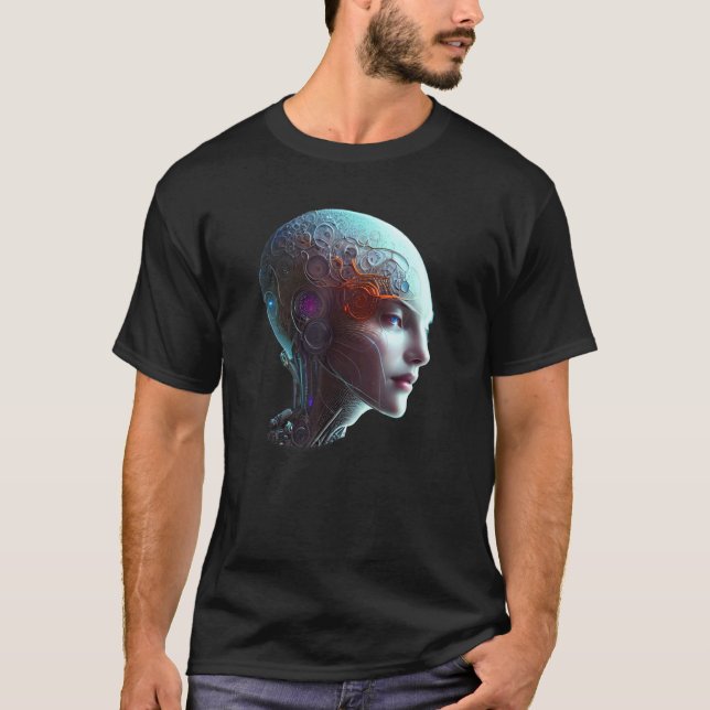 Female Robot Sci Fi Cyborg Unique Futuristic Digit T Shirt (Framsida)