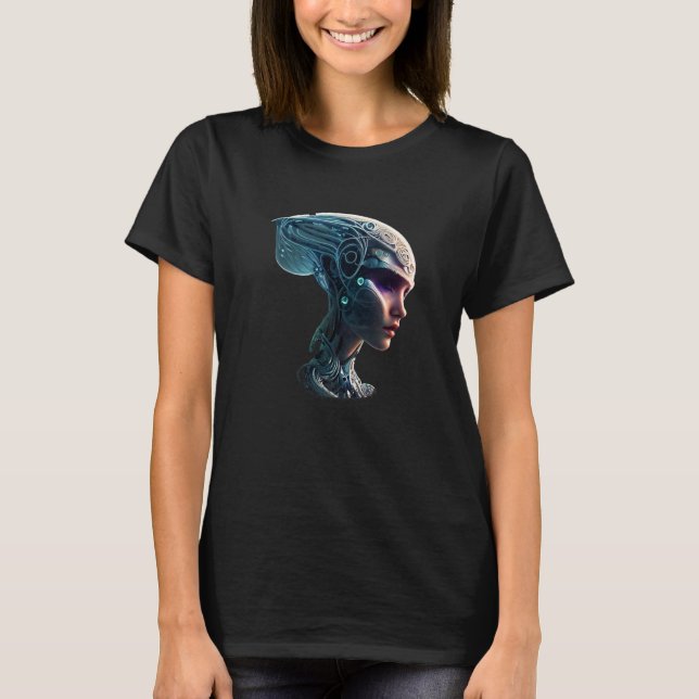 Female Robot Sci Fi Cyborg Unique Futuristic Digit T Shirt (Framsida)