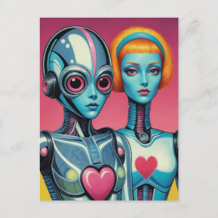 Female Robots Scifi Heart Vykort