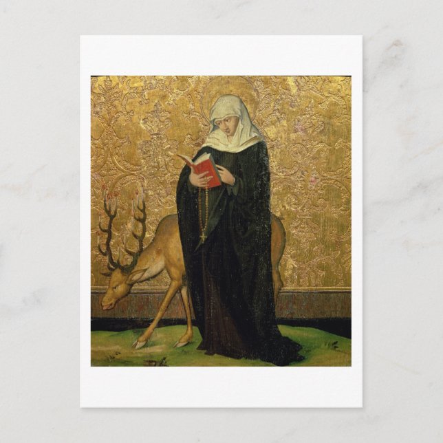 Female Saint med en stämpel (olja på panelen) Vykort (Framsida)