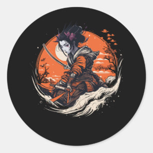 Female Samurai Japanska Anime Otaku Vaporwave Japa Runt Klistermärke