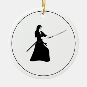 Female Samurai Warrior med Sword Julgransprydnad Keramik