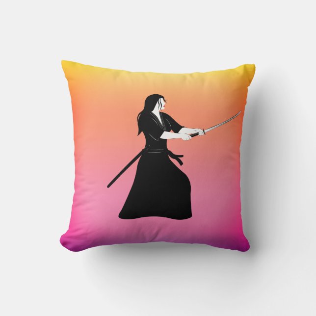 Female Samurai Warrior med Sword Kudde (Framsida)