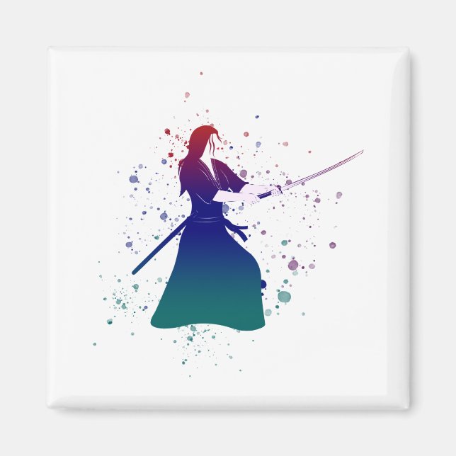 Female Samurai Warrior med Sword Magnet (Framsidan)