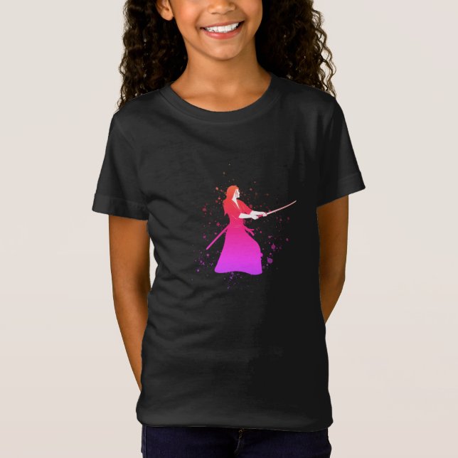 Female Samurai Warrior med Sword T Shirt (Framsida)