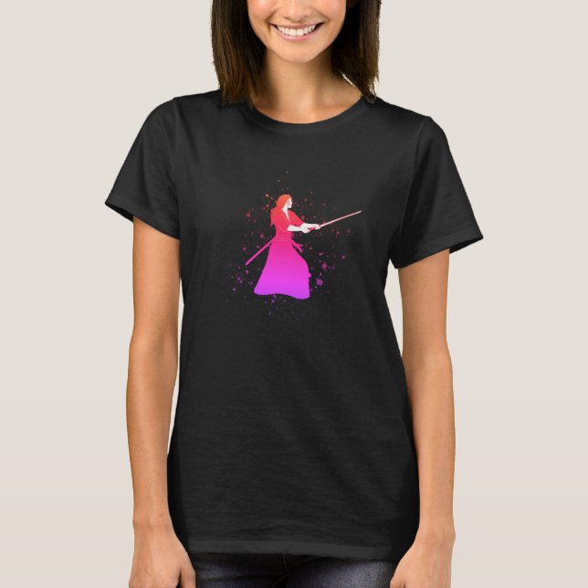 Female Samurai Warrior med Sword T Shirt (Framsida)