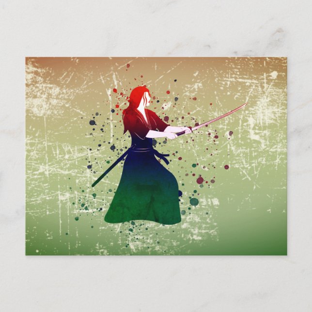 Female Samurai Warrior med Sword Vykort (Framsida)