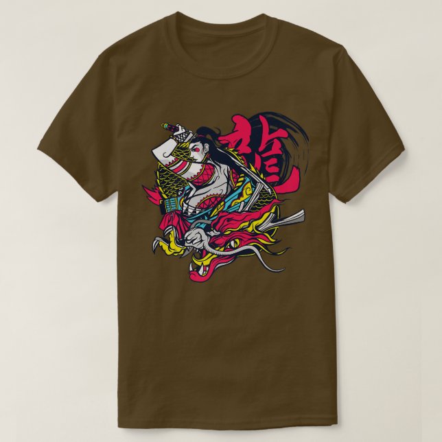 Female Samurai Warrior with Dragon l Japp Grap T Shirt (Design framsida)