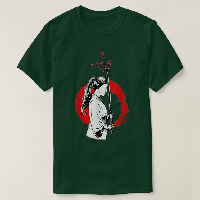 Female Samurai with a Sakura sword  (2) T Shirt (Design framsida)