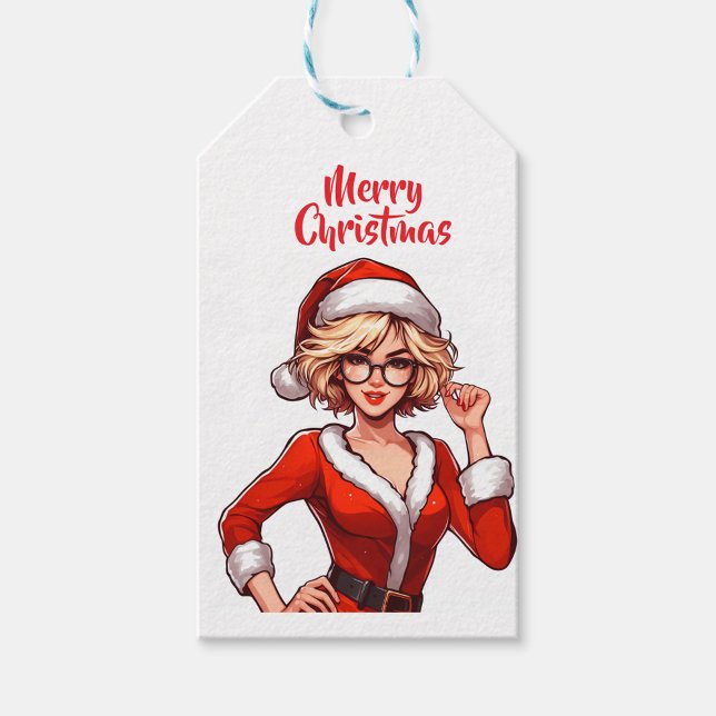 Female Santa Presentetikett (Pretty blonde female big glasses ready for Christmas!)