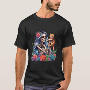 Female Skeleton Kitten Cat Succulent Plant Älskare T Shirt