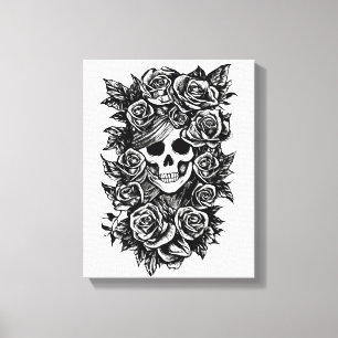 Female Skull Ro Goth Original bläck teckning Art Canvastryck