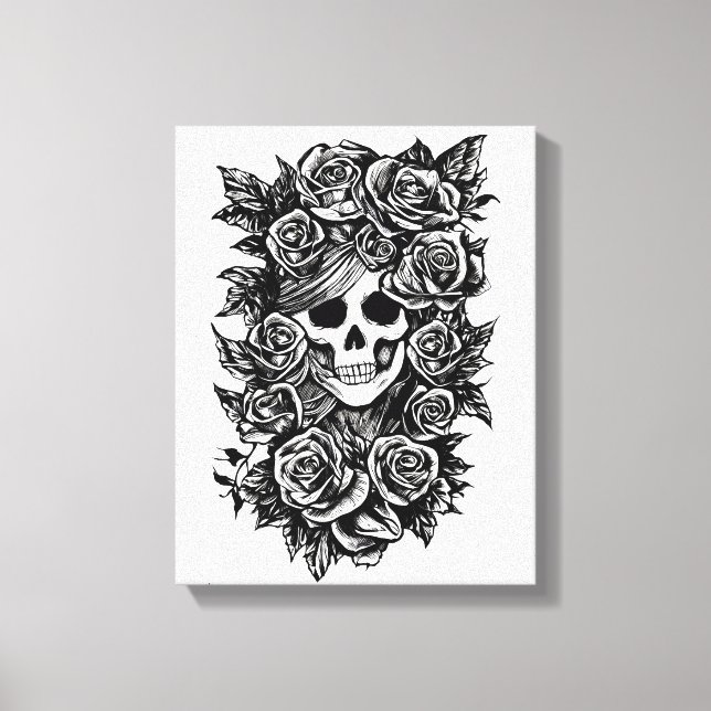 Female Skull Ro Goth Original bläck teckning Art Canvastryck (Framsida)