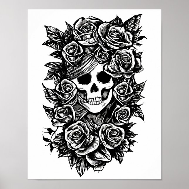 Female Skull Ro Goth Original bläck teckning Art Poster (Framsidan)