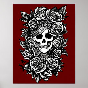 Female Skull Ro Goth Original bläck teckning Art Poster
