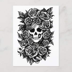 Female Skull Ro Goth Original bläck teckning Art Vykort