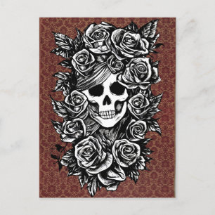 Female Skull Ro Goth Original bläck teckning Art Vykort
