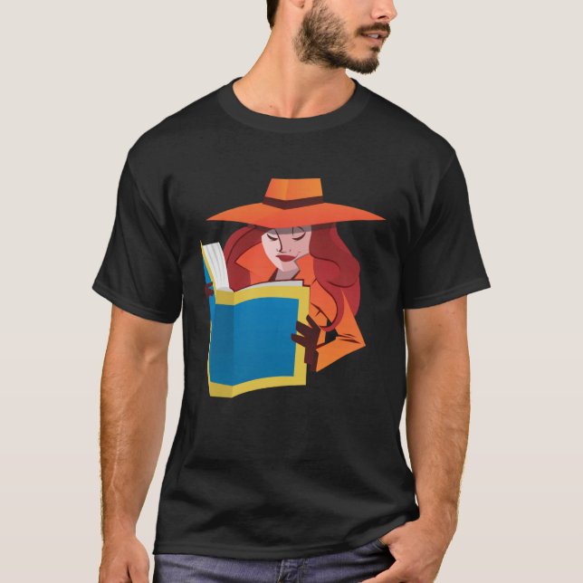 Female Spying Reading Book Read Woman Girl T Shirt (Framsida)