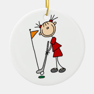 Female Stick figur Golfer Julgransprydnad Keramik