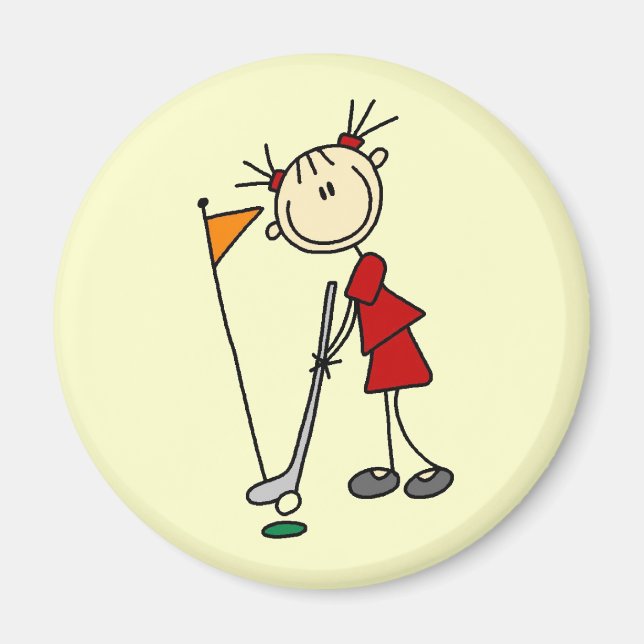 Female Stick figur Golfer Magnet (Framsidan)