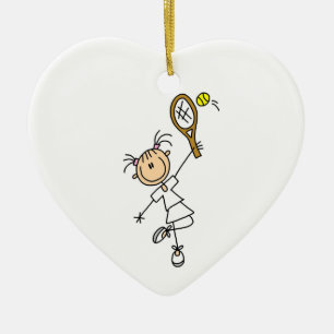Female Stick figur Tennis Player Julgransprydnad Keramik
