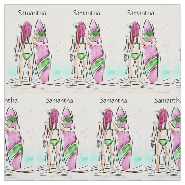 Female Surfer, anpassad namnstruktur Tyg (Provkarta)