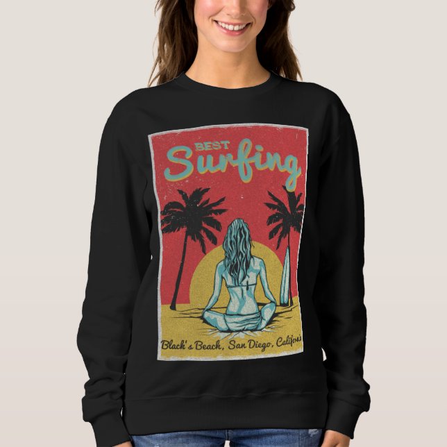 Female Surfer Black s Beach San Diego California T Shirt (Framsida)